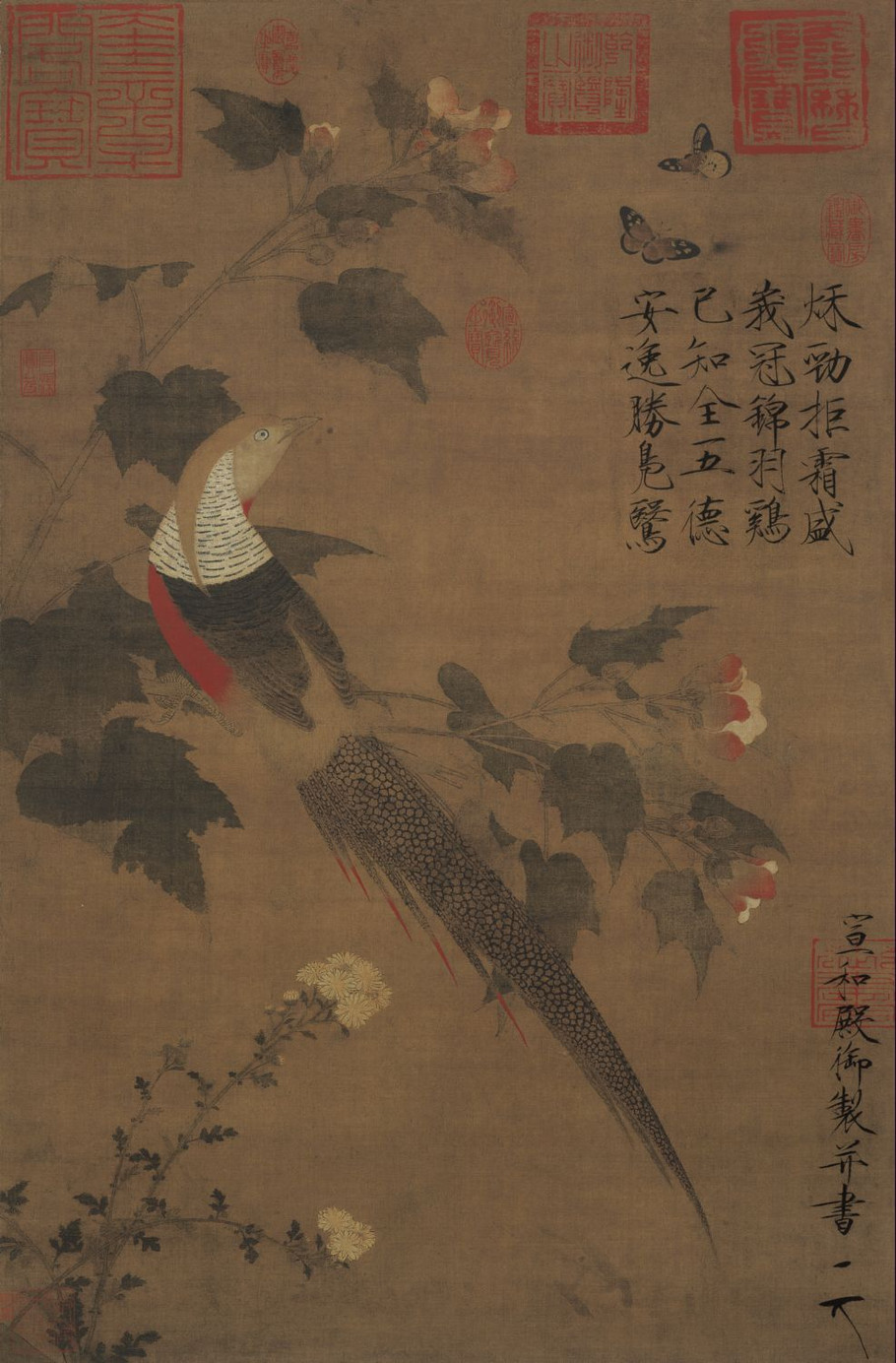 宋徽宗赵佶 芙蓉锦鸡图 绢本设色 81.5×53.6厘米 故宫博物院藏