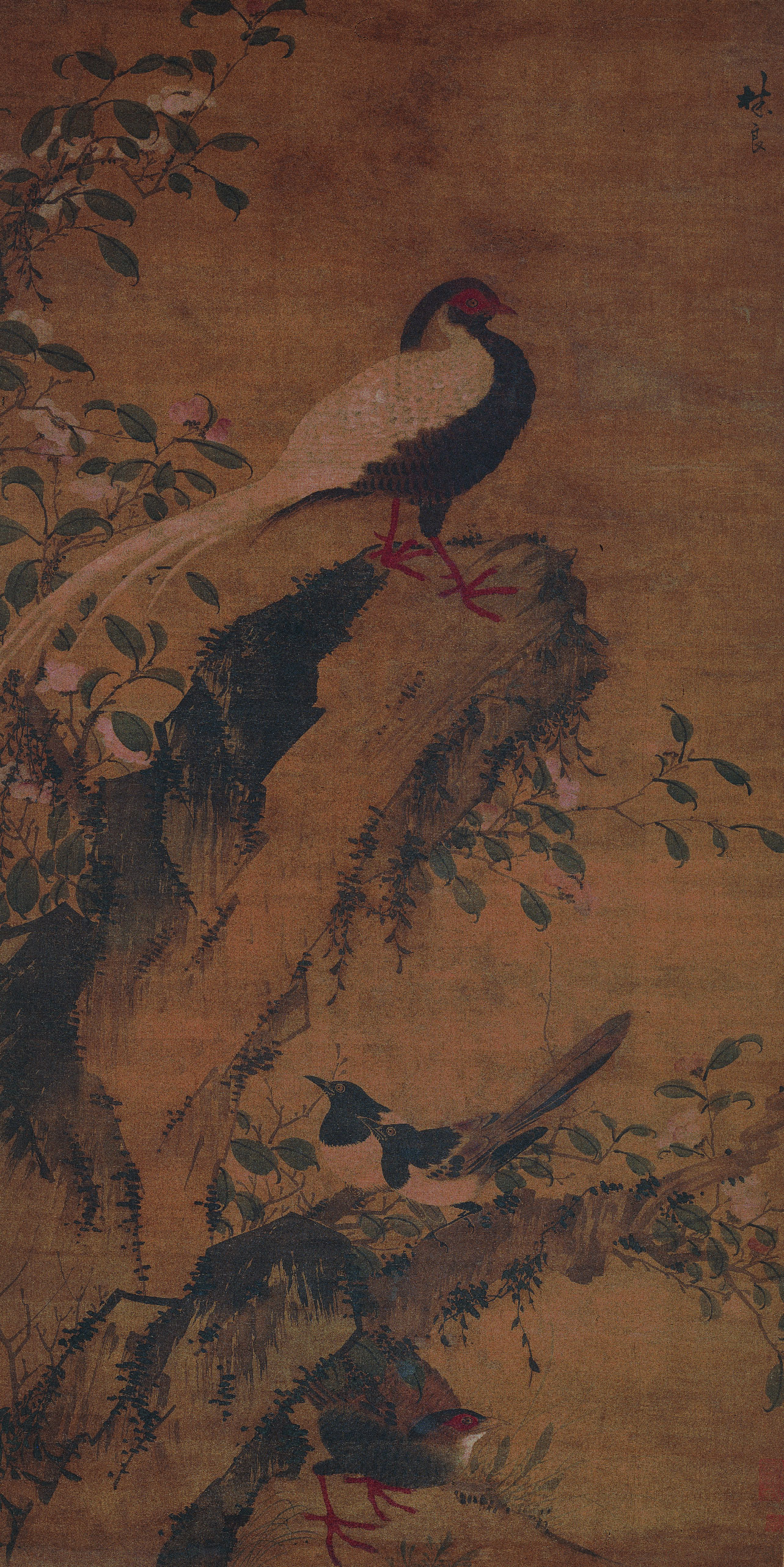 [明] 林良 山茶白羽图轴 绢本 152.3×77.2cm 上海博物馆藏