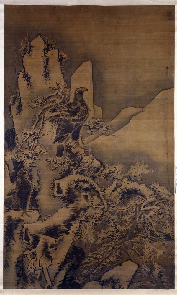 明 林良 鹰雁轴 纸本墨笔 99×180cm 故宫博物院藏