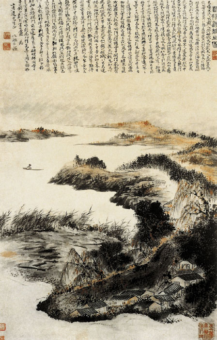 清 石涛 淮扬洁秋图 纸本设色 纵89厘米 横57厘米 南京博物馆藏