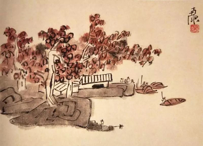 陈子庄作品《村渡》2