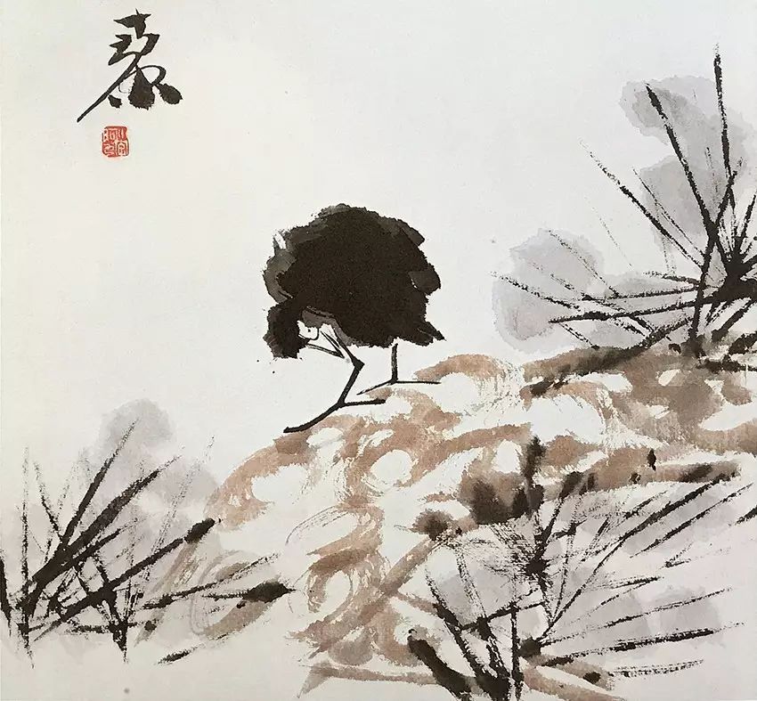 陈子庄作品《 松鸟》