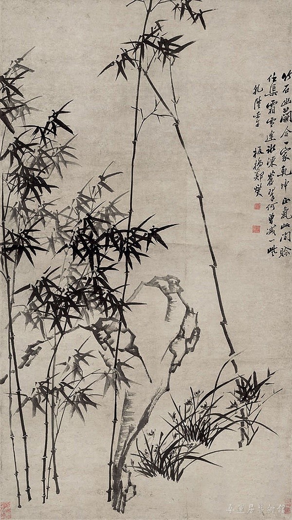 [清] 郑燮 竹石幽兰图 纸本墨笔 纵190厘米 横106厘米 天津博物馆藏
