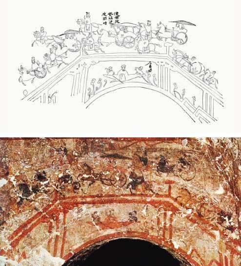 内蒙古和林格尔东汉壁画墓“使君从繁阳迁度关时”壁画及摹本