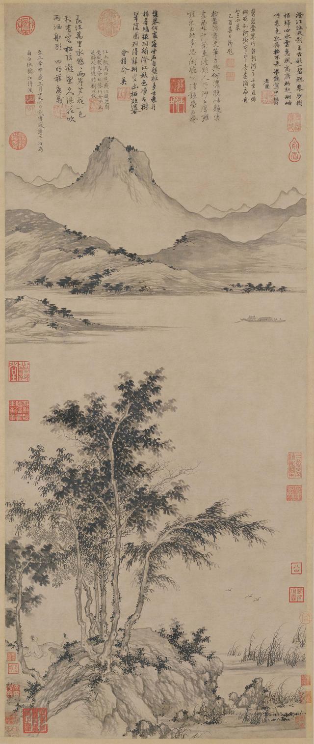 《秋江待渡图》轴，元，盛懋作，纸本，墨笔，纵112.5cm，横46.3cm。现藏北京故宫博物院。.jpg
