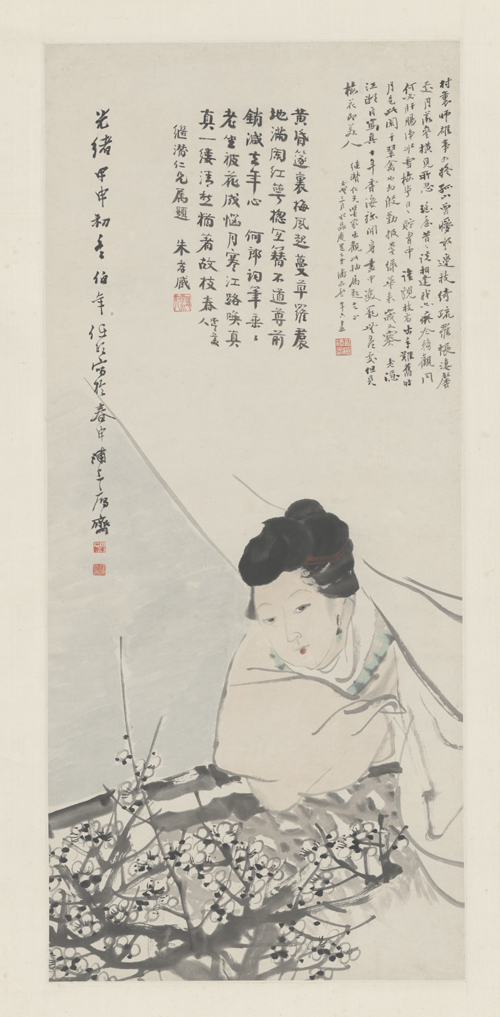 辽博藏，任伯年仕女观梅图