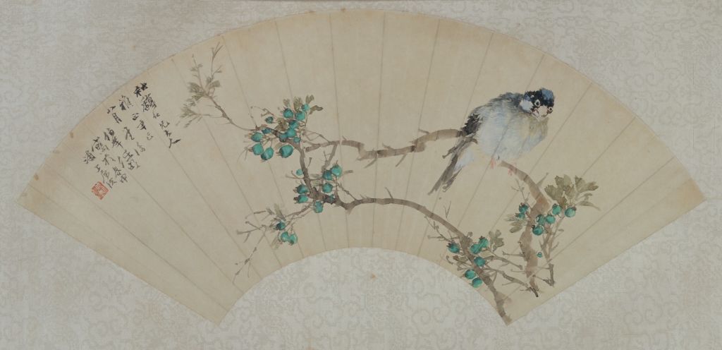 任颐《花鸟图》扇页 纸本设色 纵18.2cm 横53.3cm 北京故宫博物院藏