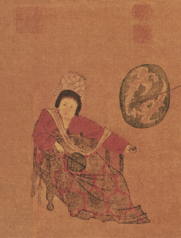 唐 周昉(传） 挥扇仕女图绢本 复制品. 局部1 缩图