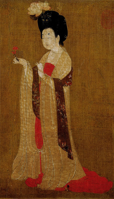 唐 周昉 簪花仕女图卷 绢本设色 纵46厘米 横180厘米 辽宁博物馆藏 局部2 缩图