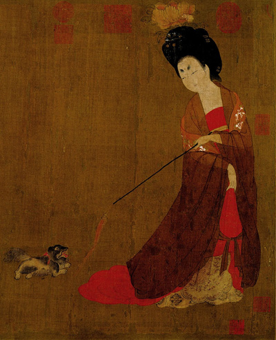 唐 周昉 簪花仕女图卷 绢本设色 纵46厘米 横180厘米 辽宁博物馆藏 局部3 缩图