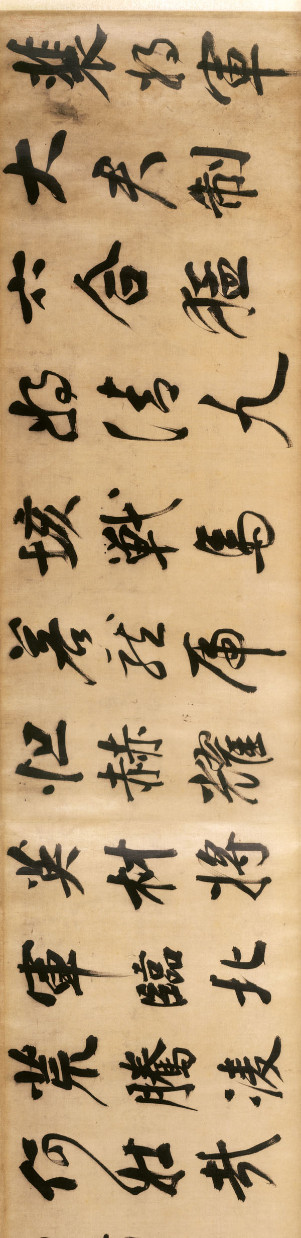 明 董其昌《行书临颜真卿裴将军诗卷》绫本行书 52.5×643cm 崇祯三年(1630) 北京故宫博物院藏 局部 旋转 缩图