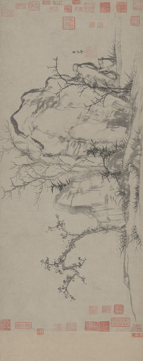 赵孟頫 秀石疏林图卷 纸本墨笔 27.5×62.8cm 故宫博物院藏 2 旋转