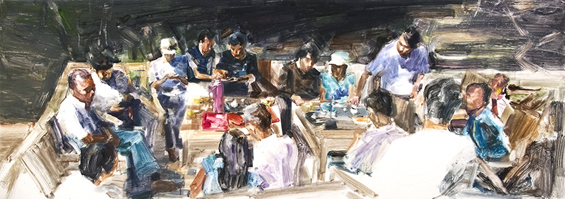 《茶余饭后》又名；午后阳光 水彩画获第十二届全国美展中国美术奖提名（尺寸140×50cm） 缩图2