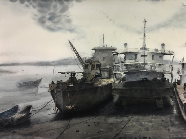 《退●潮》56X76cm，2017年，第三届全国青年水彩画展获得具备申请加入中国美协会员的一次条件 副本 缩图2
